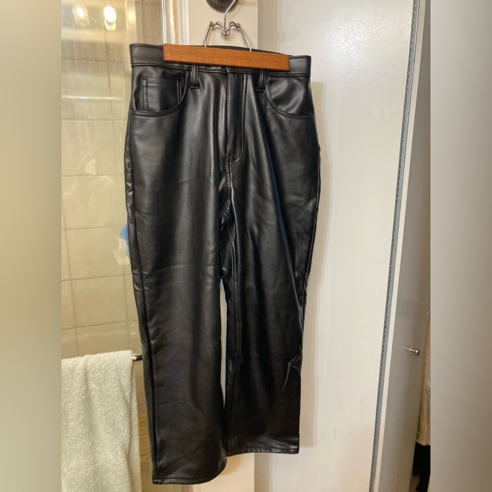 Abercrombie faux leather straight leg ankle pant